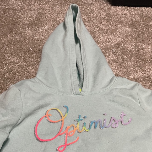 Cat & Jack Girl's Pullover Hoodie Blue “Optimist” In Rainbow Glitter Colors 7/8M - Picture 2 of 12